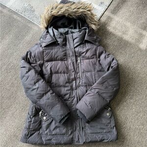 The Limited Charcoal Puffer Jacket with Faux Fur